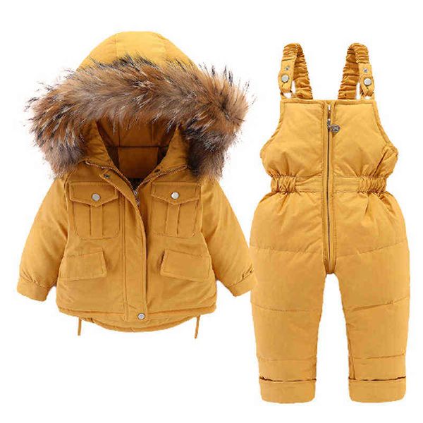 

russia winter children's clothing set kids snowsuit boys warm coat jackets big fur collar jumpsuit gilrs down parka overall 211111, Blue;gray