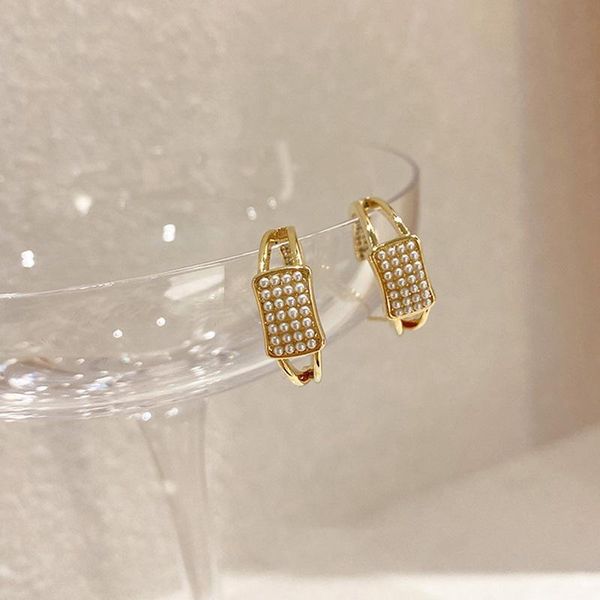 

hoop & huggie yaologe 2021 gold color cushion earrings geometric rhinestone round circle for women gift fashion girls party jewelry, Golden;silver