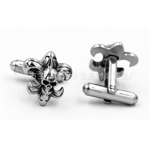 

new men's stainless cufflinks titanium steel skull casting punk style cufflinkstoun, Silver