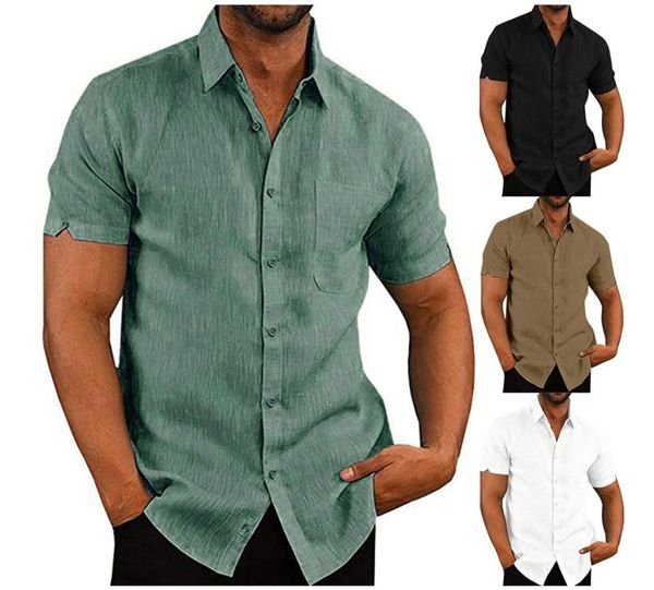 

men's casual shirts short sleeve linen shirt breathable business clothing male gibson summer solid color, White;black
