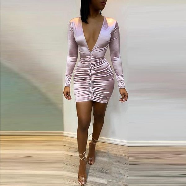 

casual dresses women fashion elegant stylish cocktail slim fit party mini ladies deep v-neck ruched design bodycon dress, Black;gray