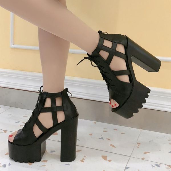 

hollow female sandals fashion ultra high with women's shoes 15 cm nightclub catwalk heels, Black