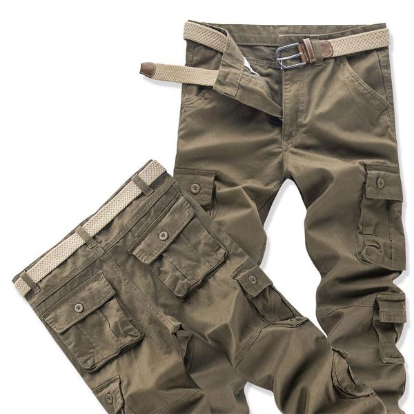 

pants men cargo camouflage combat military work overalls army straight tactical trousers multi-pocket baggy casual cotton men's, Black