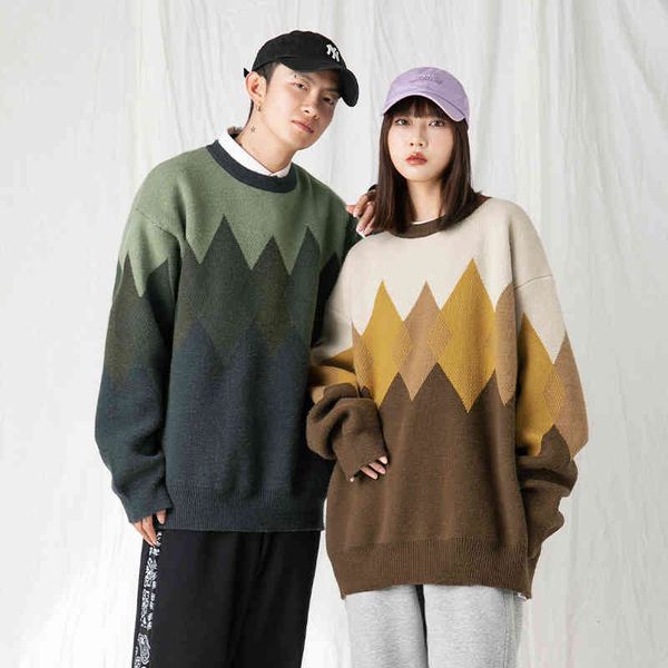 

couple sweater japane knitting pullovers round neck loose casual lazy autumn winter hip hop mens fashion oversized, Black
