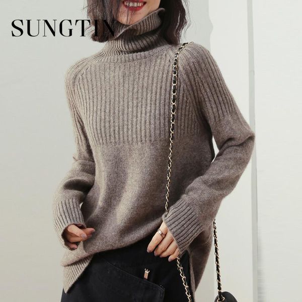 

women's sweaters sungtin 5 color thick knitted turtleneck sweater oversize casual solid full sleeve warm soft pullovers woman, White;black