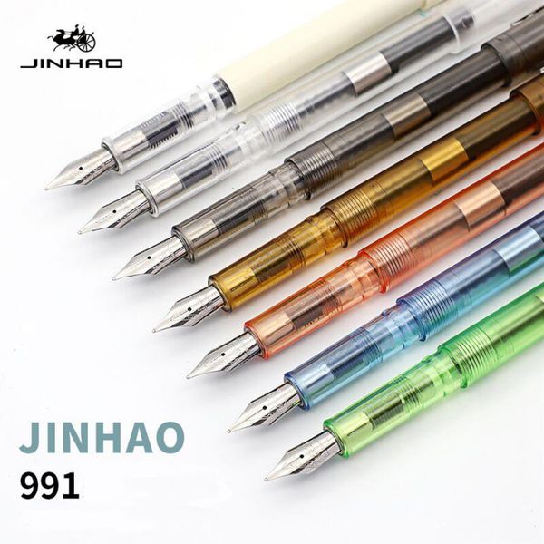 

set transparent fountain pen luxury jinhao 991 0.5mm f nib ink for writing office school supplies caneta tinteiro pens