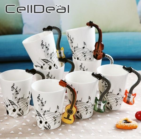 

240ml/400ml porcelain coffee cup creative music violin style guitar ceramic mug with musical instrument handle home office mugs