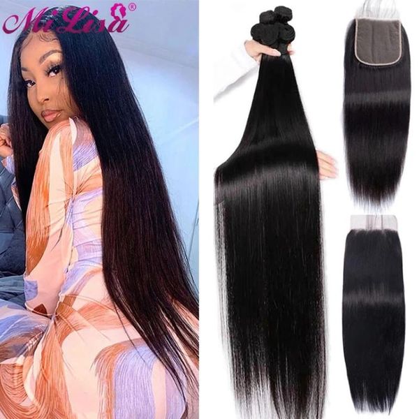 

human hair bulks 30 inches straight bundles with closure brazilian weave 3 / 4 extension and a, Black