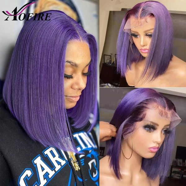 

lace wigs purple colored human hair for women brazilian bob wig remy straight 4x4 closure part, Black;brown