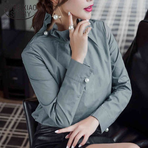 

spring long sleeved blouses fashion solid chiffon women elegant office lady style casual slim shirts d465 30 210521, White