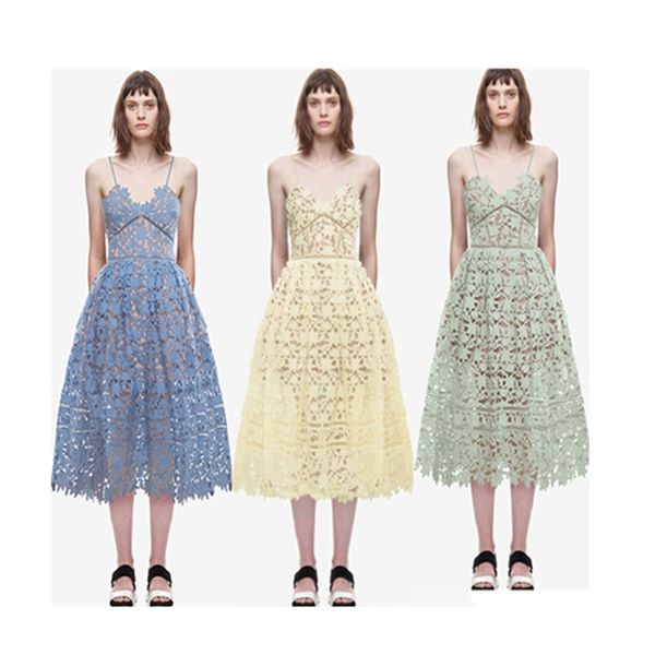 

casual dresses arrive designer women self portrait runway flower spaghetti lace v-neck long summer dresses 7d51, Black;gray