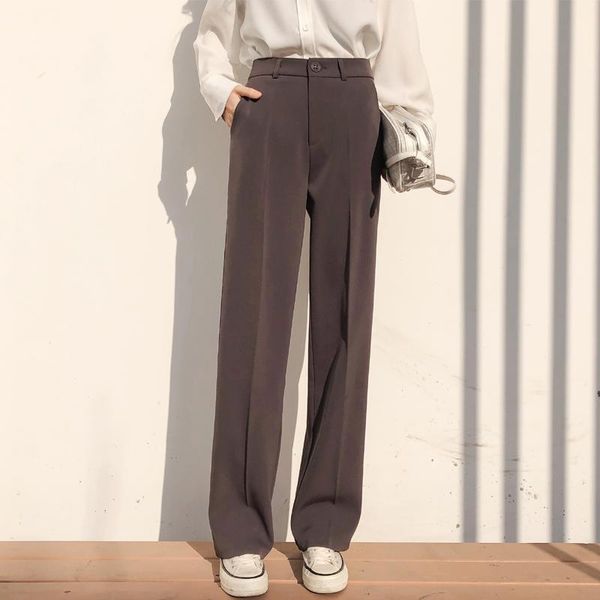 

women's pants & capris yamdi casual loose straight women suit pockets full-length plus size elegant female trousers pantalon femme 2021, Black;white