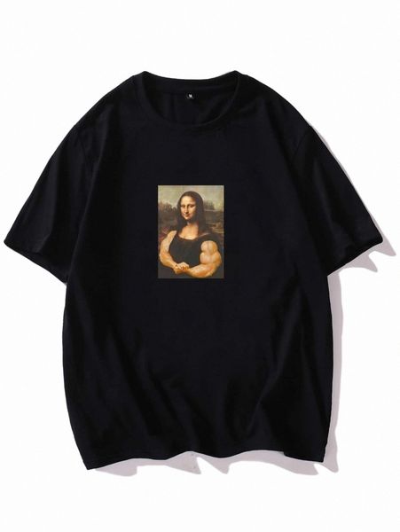 

men mona lisa graphic round neck tee 31gg#, White;black