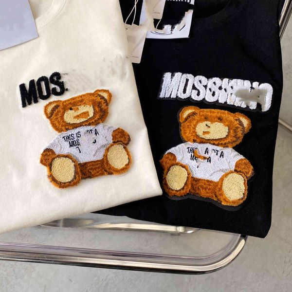 

luxury design mos moss toothbrush embroidery bear t-shirt women's short sleeve summer tide couple top, White