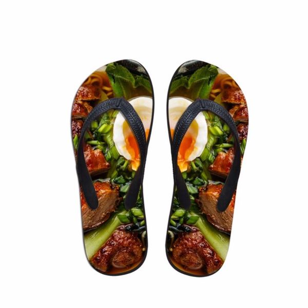 

slippers noisydesings print foods summer soft rubber beach slipper for women flats flip flops, Black