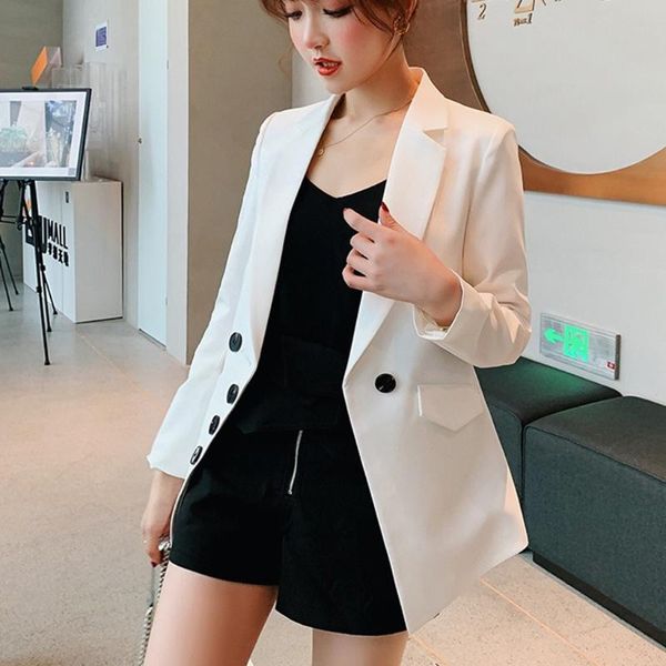 

women white suit jacket formal blazer 2021 double breasted pocket work office business outwear#g30 women's suits & blazers, White;black