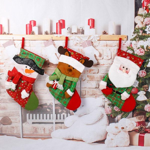 

christmas decorations classic red and white santa plush stockings gift bag family hanging ornaments xmas holiday fireplace
