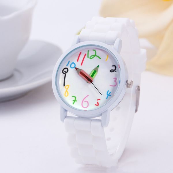 

children's watch fashion wristwatch with pencil pointer quartz for boys and girls, Slivery;brown