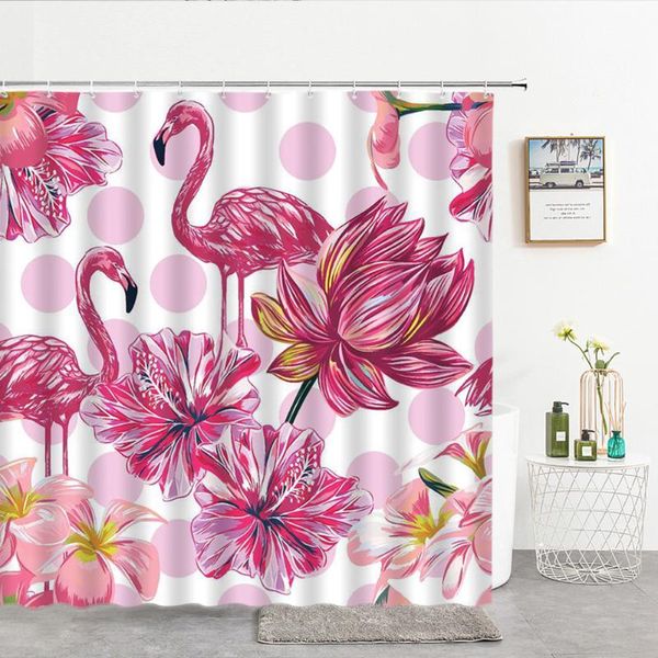

shower curtains 3d print bathroom flamingo waterproof fabric with hooks decoration pink birds flower plant bath screen