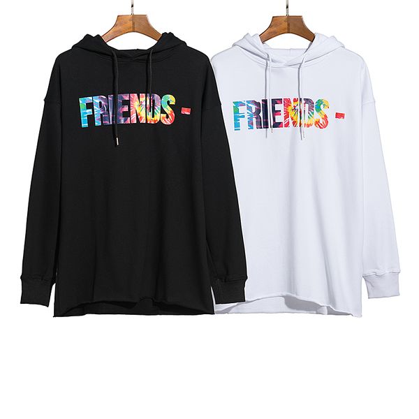 

long 2021 brand v hoodie sweater with broken hem, raw edge, color letters, hoodie, youth men's and women's loose large v-hoodie, Black