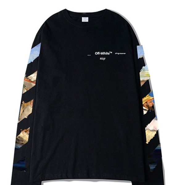 

hoodiesoff print men's long sleeve loose bottomed t-shirt in autumn 2020, Black