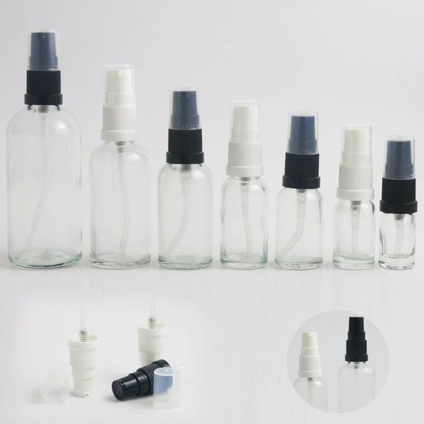 

promotion 20pcs 10 20 30 50 ml small clear pump skin care cream serum botte with white/black plastic 1 oz 1/2 storage bottles & jars