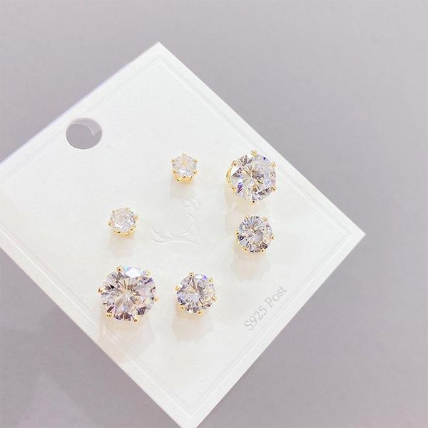 

stud 2021 design 6 pcs 14k gold plated simple style round earrings luxury jewelry cubic zircon, Golden;silver