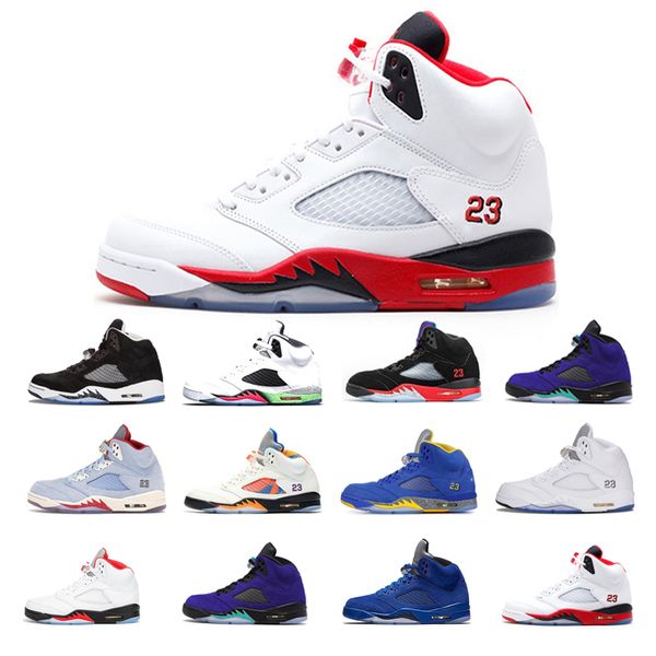 

man basketball shoes 5 5s fire red alternate grape blue suede cool laney royal metallic silver oreo space jam 3 trainers sports platform cha, White;red