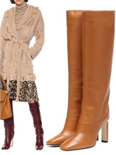 

fashion high heel square toe women knight boots genuine leather rome style t show long boots western winter knee boot, Black
