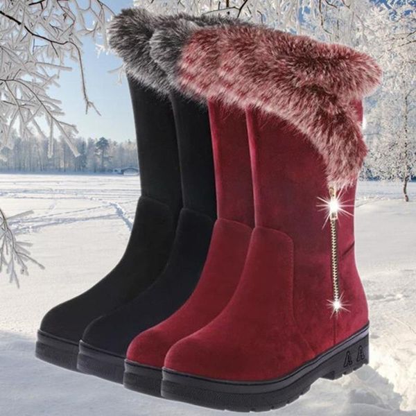 

boots women 2021 winter high gang platform non-slip plus velvet thicken snow female fashion plush soft casual cotton shoes, Black