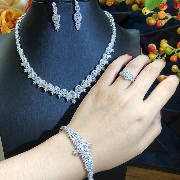 

earrings & necklace kellybola sweet romantic 4pcs bracelet ring jewelry sets cubic zirconia findings bridal wedding noble set, Silver