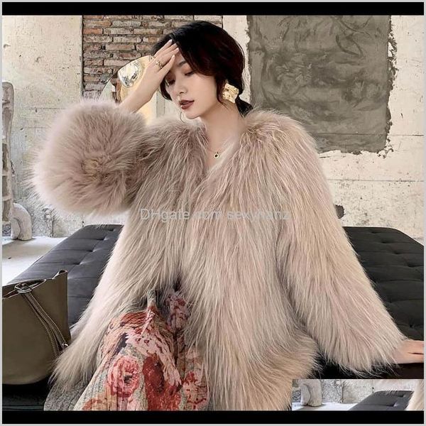 

faux outerwear coats womens clothing apparel drop delivery fake 2021 autumn winter raccoon fur woven thicken jacket female midlength fashion, Black