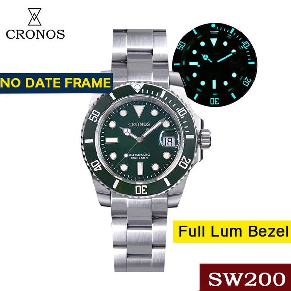 

wristwatches cronos diver luxury men watch brushed stainless steel bracelet slider buckle ceramic rotating bezel 200 meters water resistant, Slivery;brown