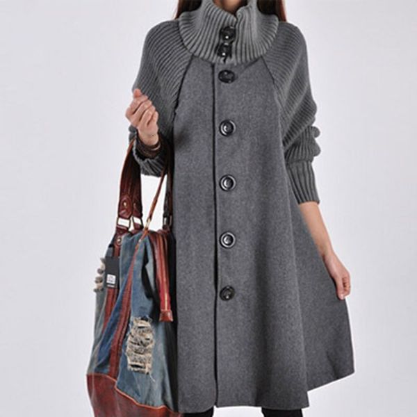 

women's trench coats wool coat, warm loose jacket for women, knitting cloak, solid color, large size, 5xl o3t1, Tan;black