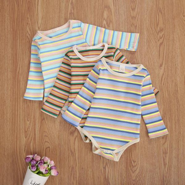 

jumpsuits autumn baby romper fashionable striped round neck long sleeve jumpsuit knitted boys girls outfit clothes, Blue