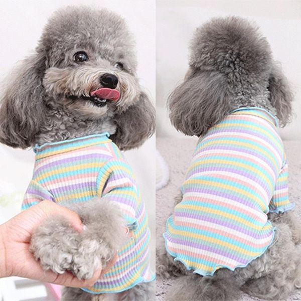 

dog apparel spring summer pet clothes stripes fashion kitten t shirt clothing cotton pajamas for puppy costumes1