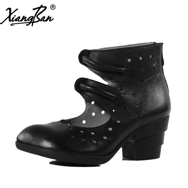 

xiangban black gladiator sandals women high heel boots summer shoes thick hollow out genuine leather