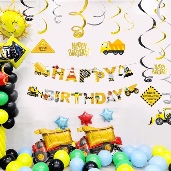 

party decoration construction tractor theme inflatable balloons diy spiral ornaments truck vehicle swirl banners boys birthday decorations