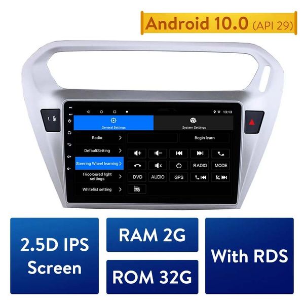 Android 10.0 9-дюймовый автомобильный DVD-агрегат игрока GPS навигация поддержка TPMS IPS OBDII для Peugeot 301 Citroen Elysee 2014-2016