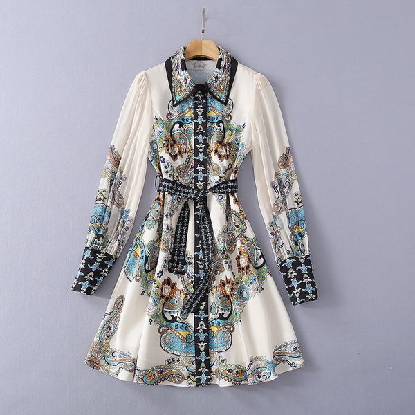 

casual dresses european and american women's clothing spring long sleeve lantern print lace-up fashion dress xxl xdgk, Black;gray