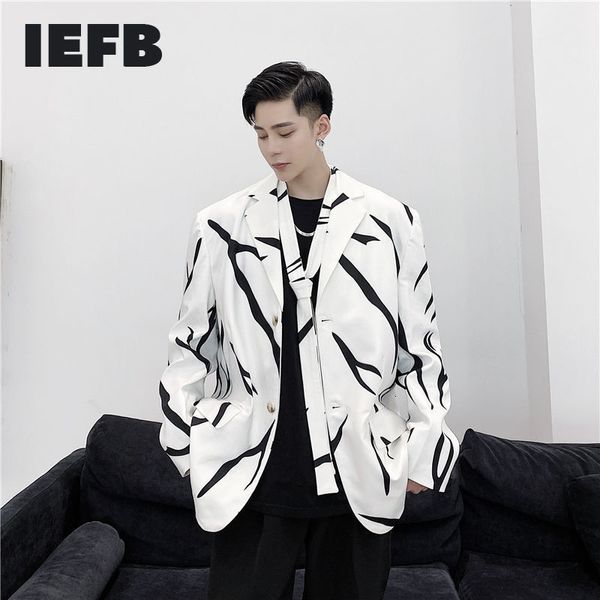 IEFB masculina roupas primavera tendência branco blazers gravata design digital chama padrão solto casual terno casaco 9Y4705 210524