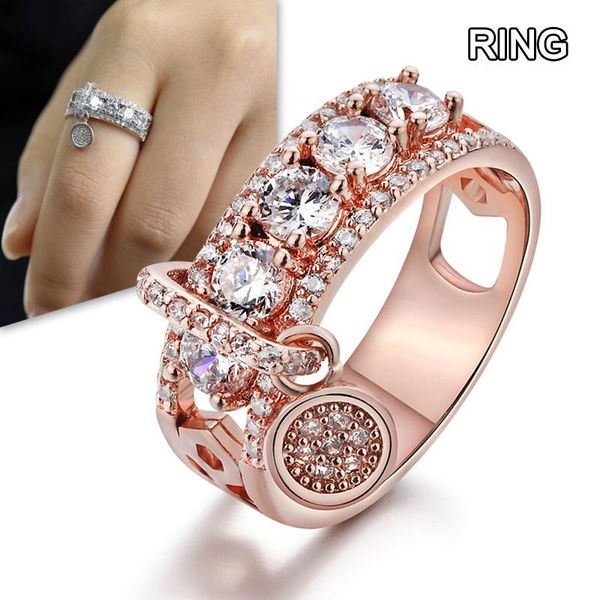 

Plated Disc Ring Alloy Material Three Colors Optional Female Fashion Jewelry Zircon LXH Wedding Rings, Slivery;golden