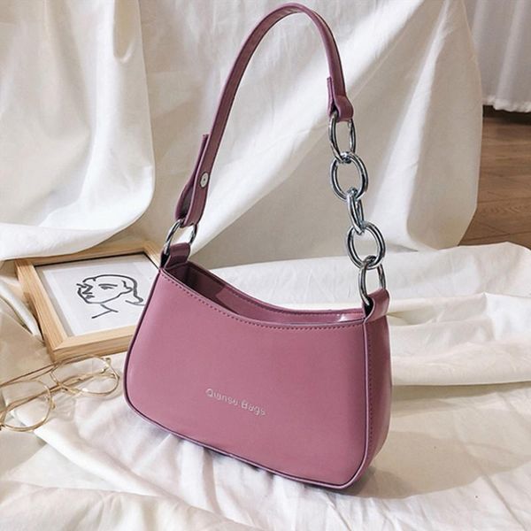 

women's vintage baguette bag pu leather shoulder simple solid color lady letter designer armpit female handbag purse sac totes
