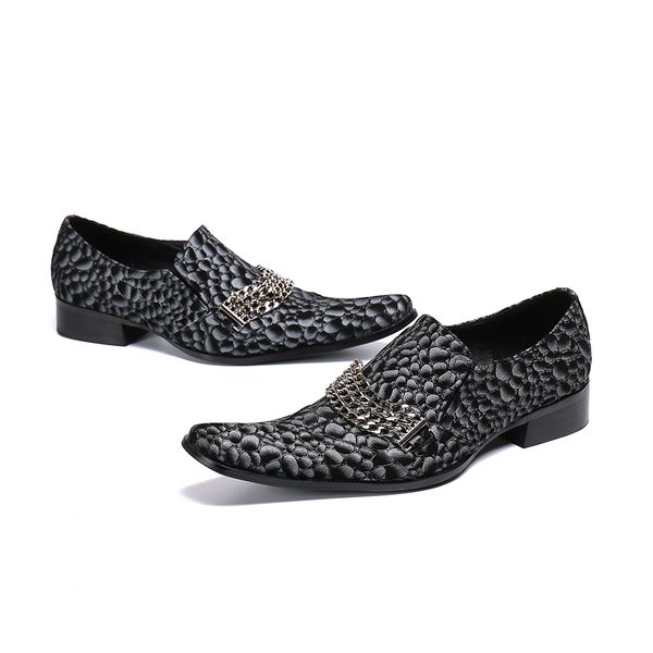 

loafers men formal shoes slip on pointed toe patent leather chain oxford shoes for men dress wedding shoes calzado hombre, Black
