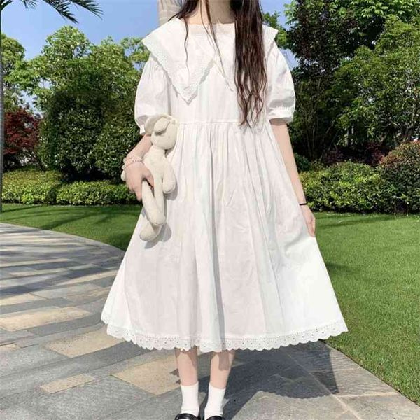 

japanese sweet cute big lapel dress summer fashion lace patchwork white casual kawaii party dresses 210519, Black;gray