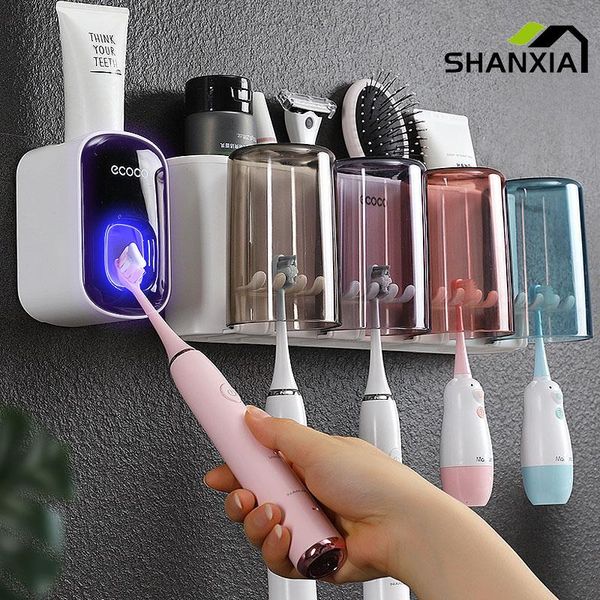 

bath accessory set automatic wall-mounted toothbrush storage rack, multifunctional dispenser, bathroom accessories rack