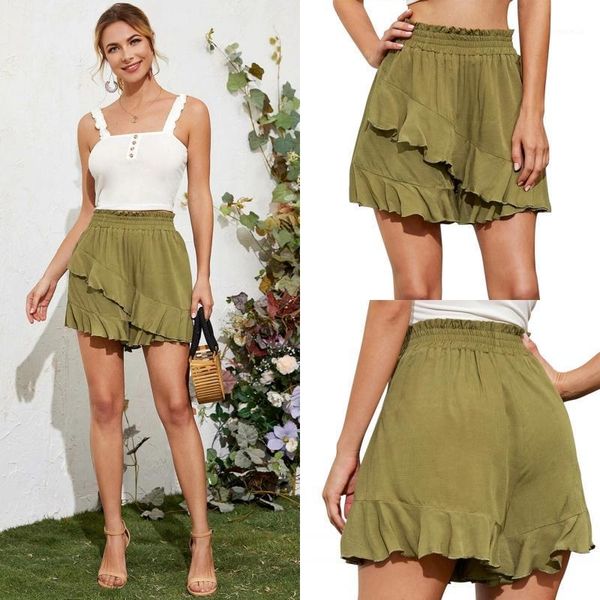 

ruffled high waist summer women wild solid shorts skirts girls loose casual short pants vestidos ladies hakama beach party women's, White;black