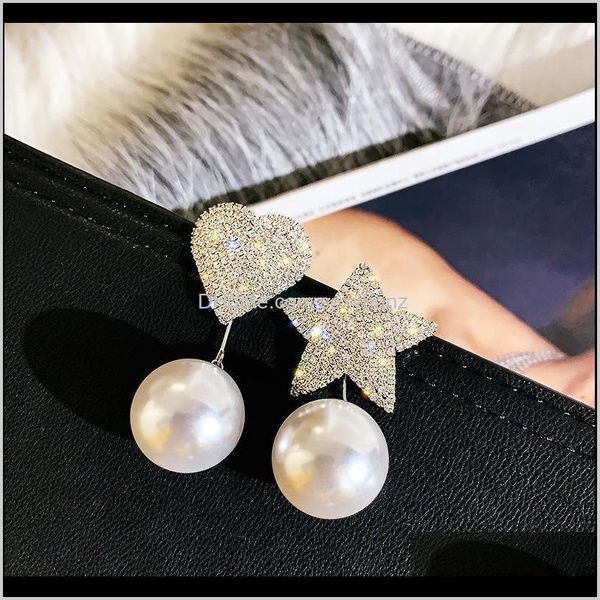 

dangle & chandelier delivery 2021 luxury rhinestone big star heart pearl drop earrings for women white red statement brincos fashion jewelry, Silver