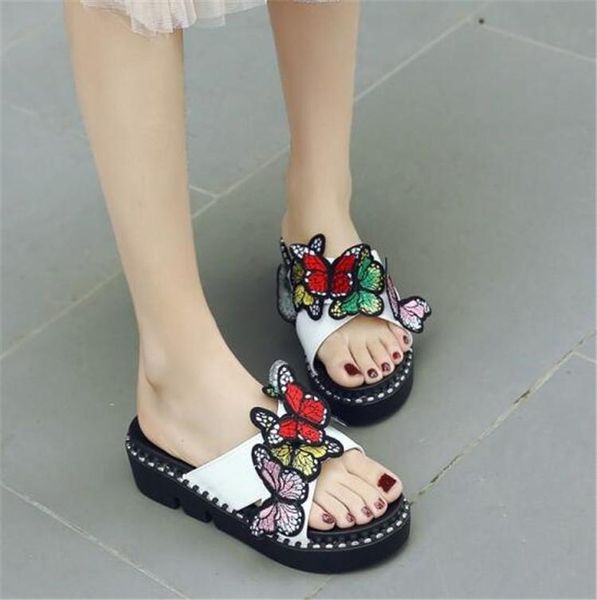 

slippers pxelena butterfly flip flops lady design luxury flat platform summer women date outside beach slides shoes big size, Black