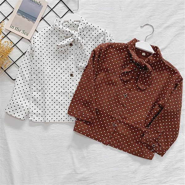 

baby clothes kids girls polka dot print shirt autumn spring toddler cute long sleeve shirts bow tie blouse top, White;black